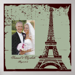 Eiffel Tower Wedding Framed Foto Collage Poster
