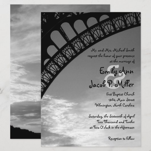 Eiffel Tower Wedding Invitations Kaart (Voorkant / Achterkant)