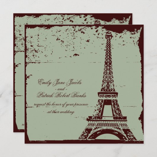 Eiffel Tower Wedding Invitations Kaart (Voorkant / Achterkant)