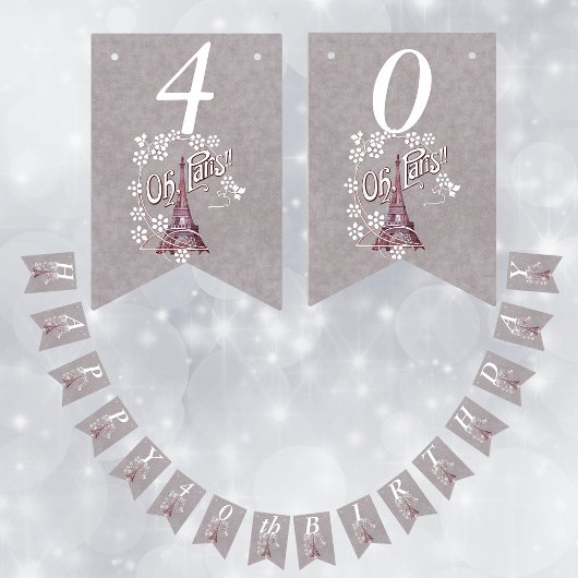 Eiffel Tower White Daisy Flowers Grey Birthday Vlaggetjes