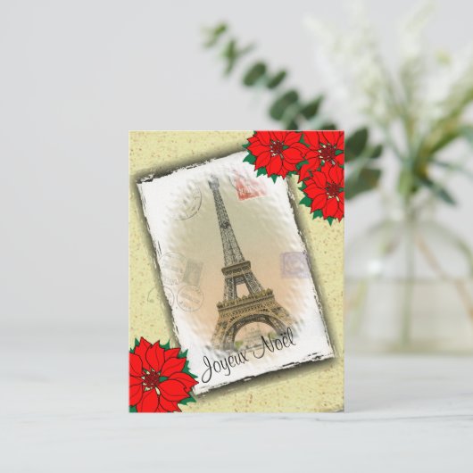 Eiffel Tower With Christmas Greeting Feestdagenkaart (Staand voorkant)
