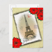 Eiffel Tower With Christmas Greeting Feestdagenkaart (Voorkant / Achterkant)