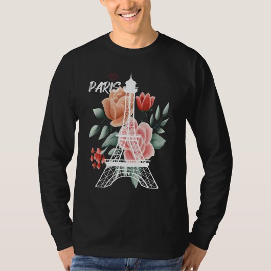 Eiffel Tower with Rose Love Paris France Souvenir  T-shirt (Voorkant)