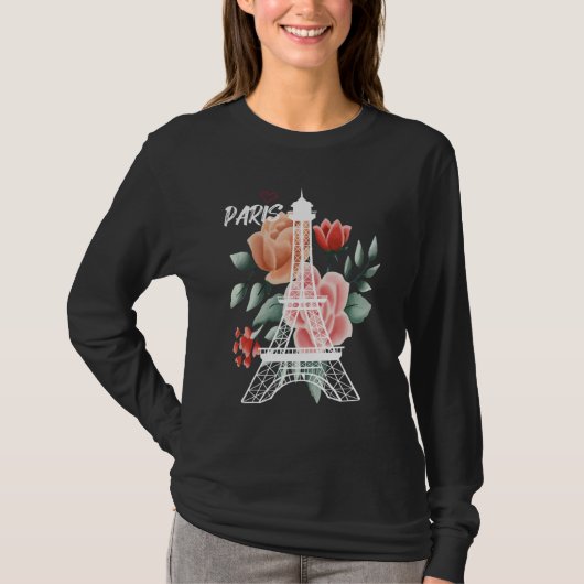 Eiffel Tower with Rose Love Paris France Souvenir  T-shirt (Voorkant)