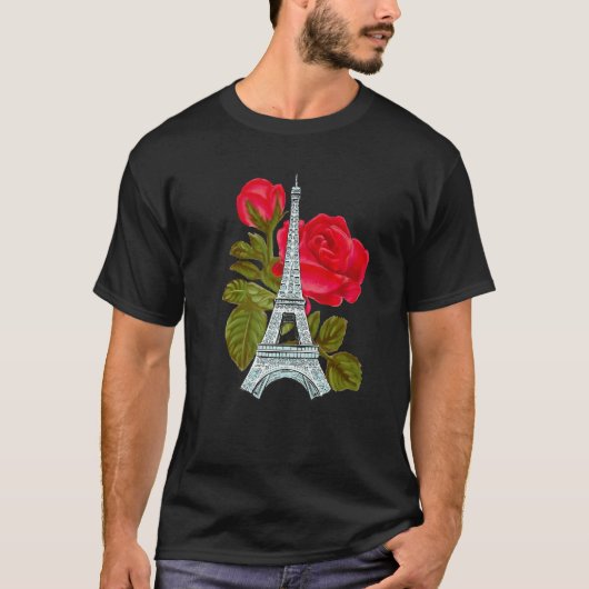 Eiffel Tower with Rose Love Paris Roses French Lov T-shirt (Voorkant)