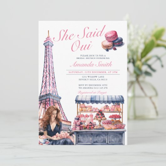 Eiffel Ze zei Oui Vrijgezellenfeest Cafe Patisseri Kaart (Staand voorkant)