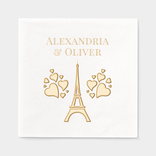 Eiffeltoren #1 Harten Voornaam achternaam of echtp Folie Servetten (Voorkant)
