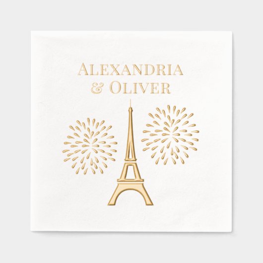 Eiffeltoren #1 Silhouet Vuurwerk Paar Namen Folie Servetten (Voorkant)