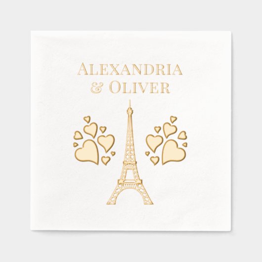Eiffeltoren #2 Harten Voornaam achternaam of echtp Folie Servetten (Voorkant)