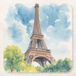 Eiffeltoren Aquarel Parijs Frankrijk Geschilderd Kartonnen Onderzetters