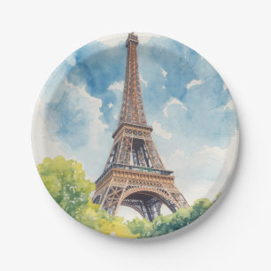 Eiffeltoren Aquarel Parijs Frankrijk Geschilderd Papieren Bordje