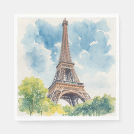 Eiffeltoren Aquarel Parijs Frankrijk Geschilderd Servet