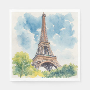 Eiffeltoren Aquarel Parijs Frankrijk Geschilderd Servet