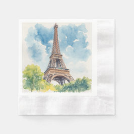 Eiffeltoren Aquarel Parijs Frankrijk Geschilderd Servet