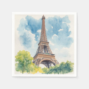 Eiffeltoren Aquarel Parijs Frankrijk Geschilderd Servet