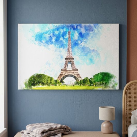 Eiffeltoren Aquarel Parijs Silhouet Kunstprint Canvas Afdruk