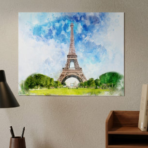 Eiffeltoren Aquarel Parijs Silhouet Kunstprint Poster