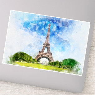 Eiffeltoren Aquarel Parijs Silhouet Kunstprint Sticker