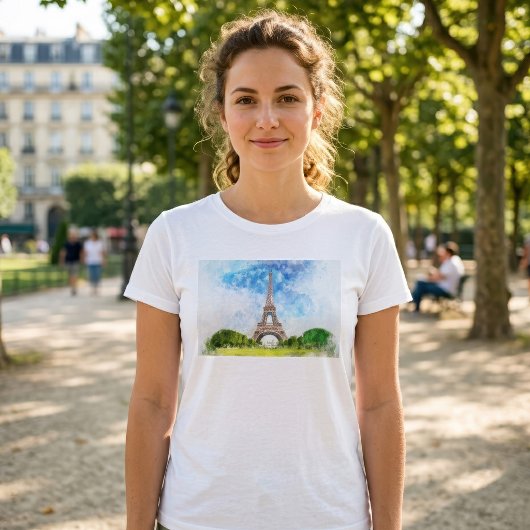 Eiffeltoren Aquarel Parijs Silhouet Kunstprint T-shirt