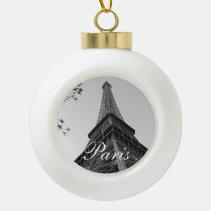 Eiffeltoren b/w keramische bal ornament