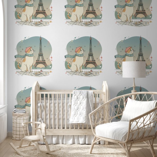 Eiffeltoren Baret Kitty Patroon - Moderne Reizen  Behang (Kinderen)