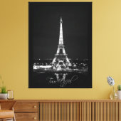 Eiffeltoren bij nacht B&W op verwaterd canvas (Insitu (Woonkamer))