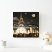 Eiffeltoren bij nacht vierkante klok (Huis)