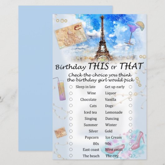 Eiffeltoren Birthday dit spel (Voorkant / Achterkant)