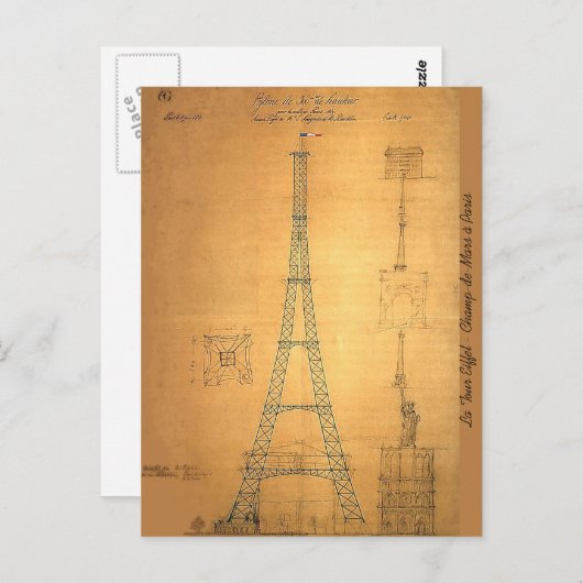 Eiffeltoren blauwdruk 1884 briefkaart (Voorkant / Achterkant)