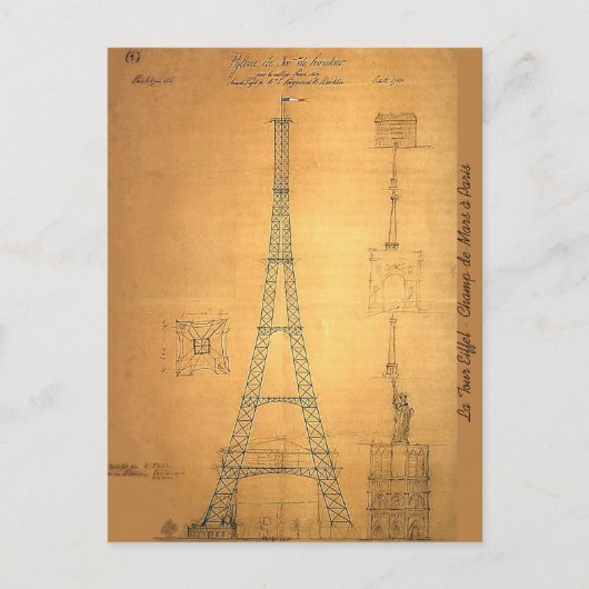 Eiffeltoren blauwdruk 1884 briefkaart (Voorkant)