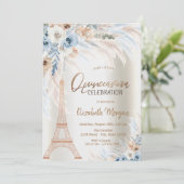 Eiffeltoren Blauwe Rozen Pampas Grass Quinceanera Kaart (Staand voorkant)
