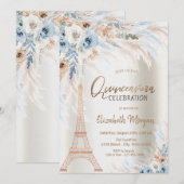 Eiffeltoren Blauwe Rozen Pampas Grass Quinceanera Kaart (Voorkant / Achterkant)