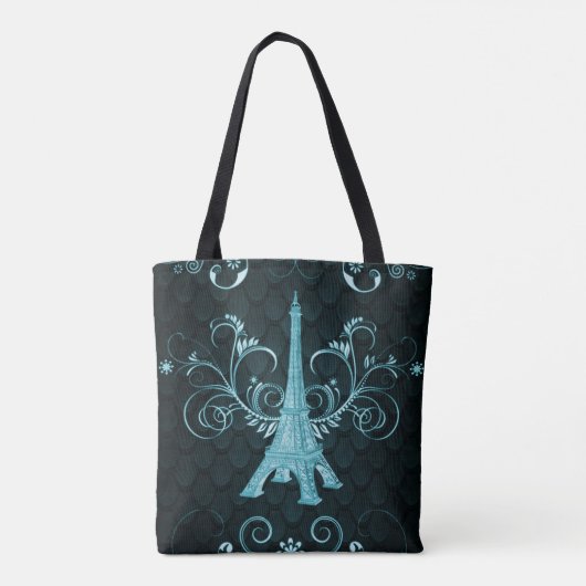 Eiffeltoren Blauwgroen Floral Swirls Canvas tas (Achterkant)