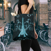 Eiffeltoren Blauwgroen Floral Swirls Canvas tas