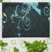 Eiffeltoren Blauwgroen Floral Swirls Kitchen Towel Theedoek (Gevouwen)