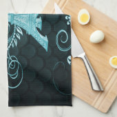 Eiffeltoren Blauwgroen Floral Swirls Kitchen Towel Theedoek (Quarter Fold)