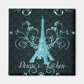 Eiffeltoren Blauwgroen Floral Swirls Magnet (Voorkant)