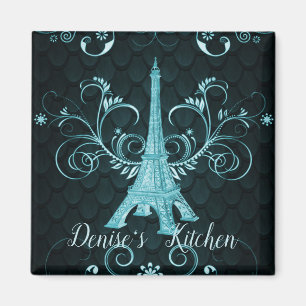 Eiffeltoren Blauwgroen Floral Swirls Magnet