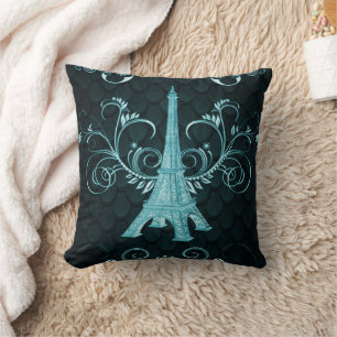 Eiffeltoren Blauwgroen Floral Swirls Pillow Kussen