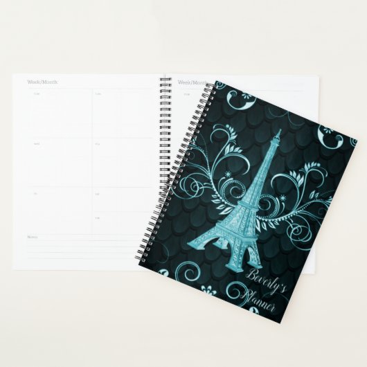 Eiffeltoren Blauwgroen Floral Swirls Planner (Display)