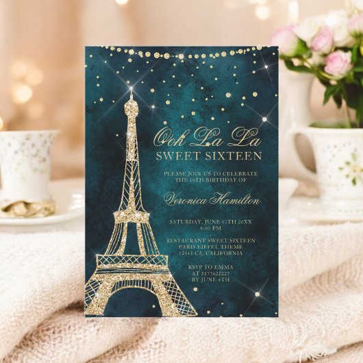 Eiffeltoren blauwgroen goudglitter sparkle Sweet 1 Kaart