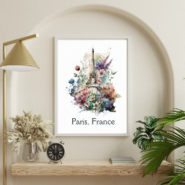 Eiffeltoren Bloem Bloemrijk Waterverf Parijs Frank Poster