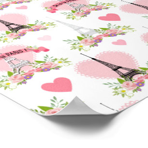 Eiffeltoren Bloemen Roze Harten Parijs Frans Poster