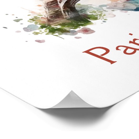 Eiffeltoren Bloemen Waterverf Paris France Poster (Hoek)