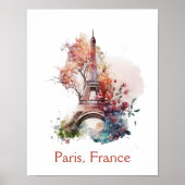 Eiffeltoren Bloemen Waterverf Paris France Poster (Voorkant)