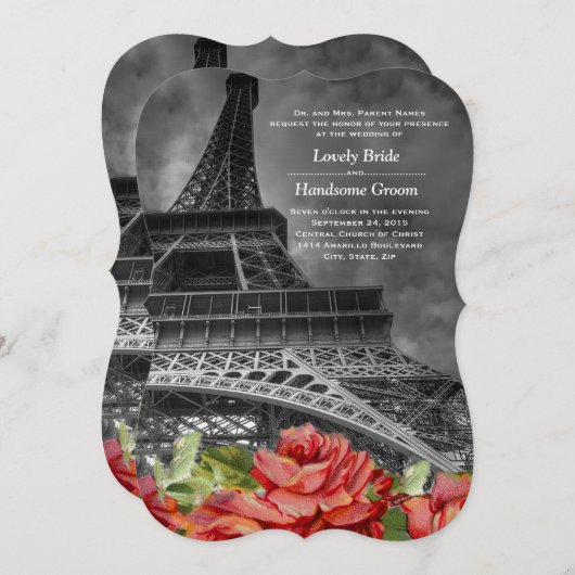 Eiffeltoren Bloemenbruiloft Uitnodiging (Voorkant / Achterkant)
