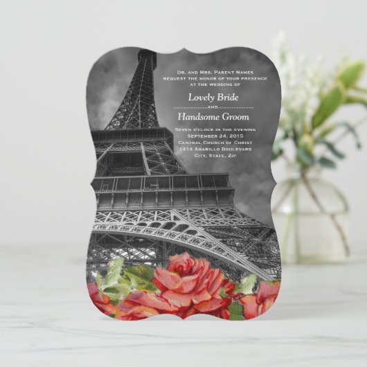 Eiffeltoren  Bloemenbruiloft Uitnodiging (Staand voorkant)