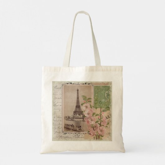  Eiffeltoren Blush Floral Paris script Tote Bag (Achterkant)