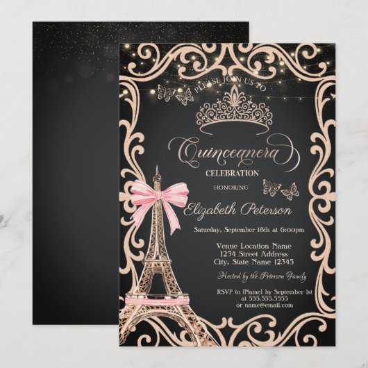 Eiffeltoren Boog Frame Jurk Glitter Vlinder  Kaart (Voorkant / Achterkant)