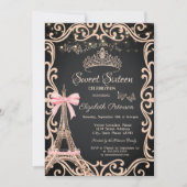 Eiffeltoren Boog Frame Jurk Vlinder Sweet 16 Kaart (Voorkant)